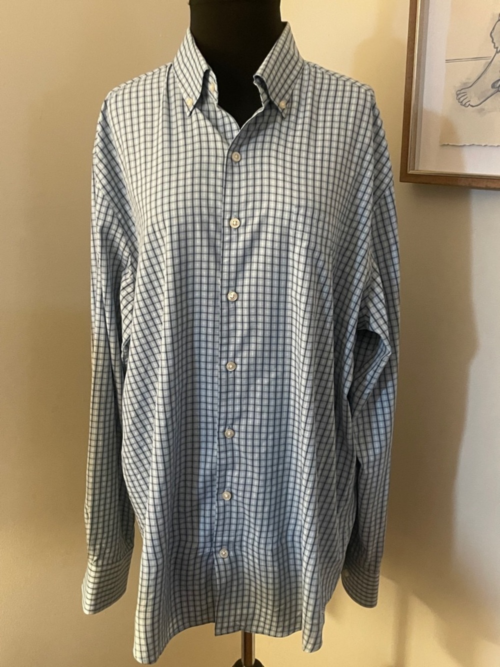 Peter Millar | Men's Blue Plaid Summer Comfort long sleeve button down-Size L